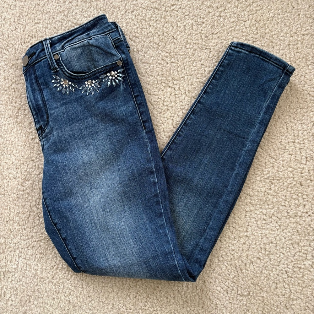 Seven7 Mid Rise Skinny Embellished Jeans